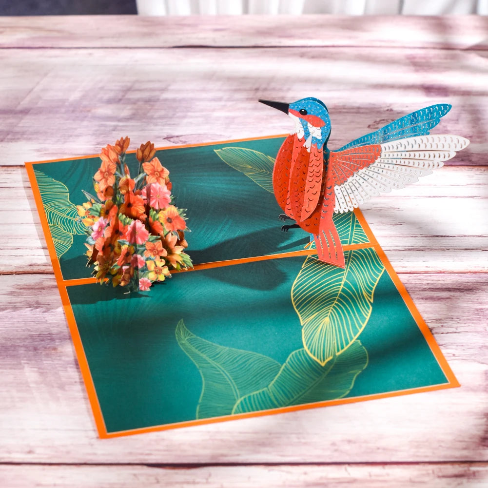 3D Pop Up Hummingbird Birthday Card with Envelope Animal Greeting Cards Handmade Gift Mothers Day Anniversary