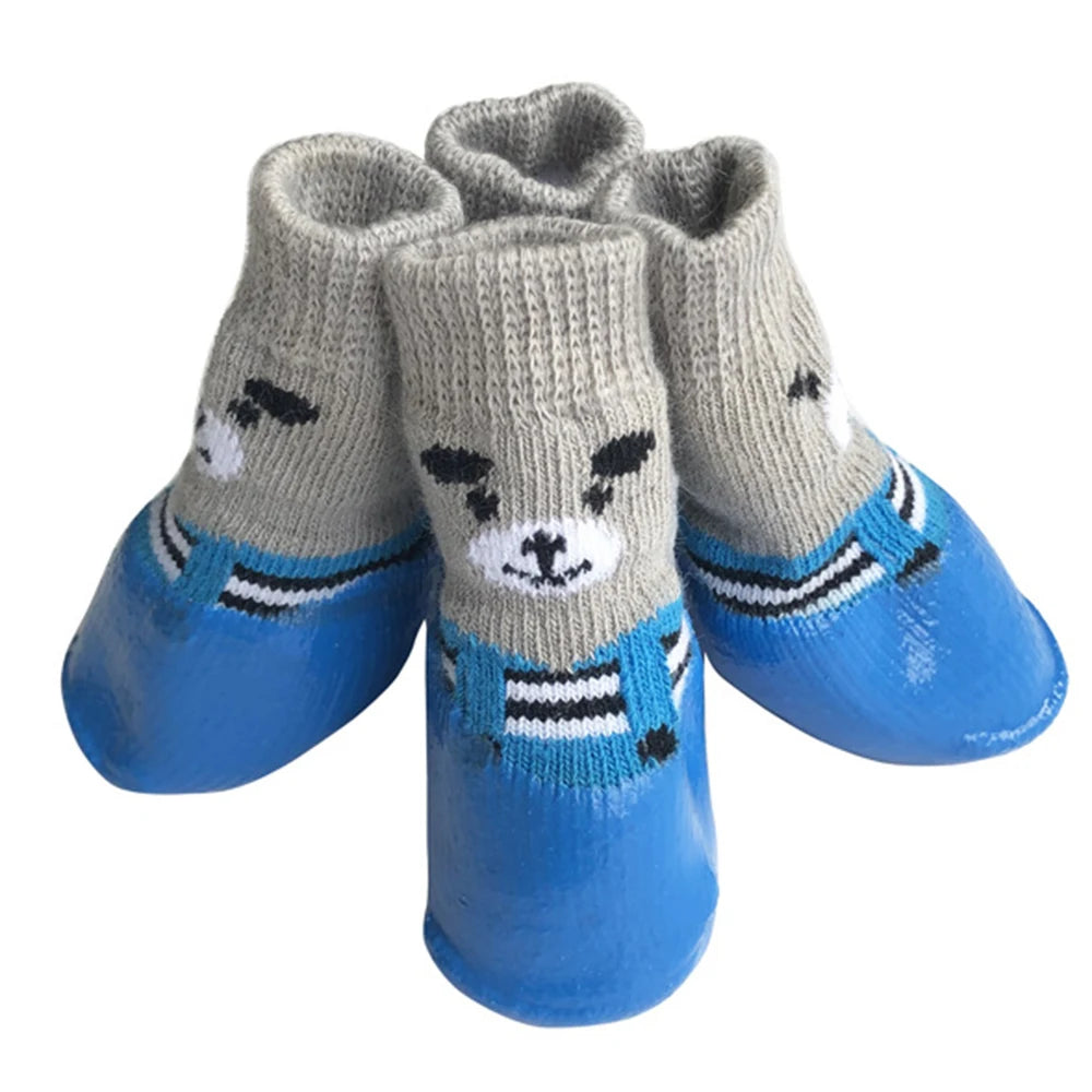 4pcs/lot Winter Warm Dog Socks Anti-Slip Rain Snow Boots Waterproof Puppy Chihuahua Dogs Shoes Booties for Small Large Dogs