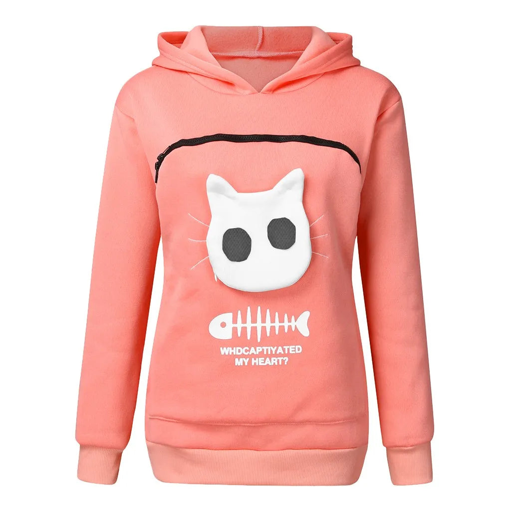 Winter Hoodies Sweatshirt Man Women Animal Pouch Hood Pullover Blouse Tops Lady Carry Dog Cat Breathable Sweatshirts