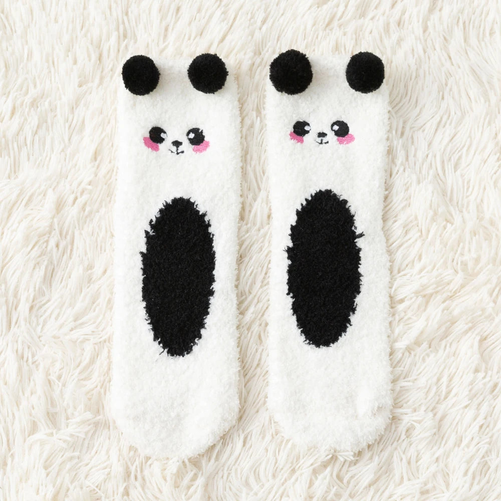 Women Cute Cartoon Animal Fuzzy Socks Winter Warm Fleece Kawaii Panda Bear Cat Mouse Casual Fashion Home Floor Sleep Fluffy Sock