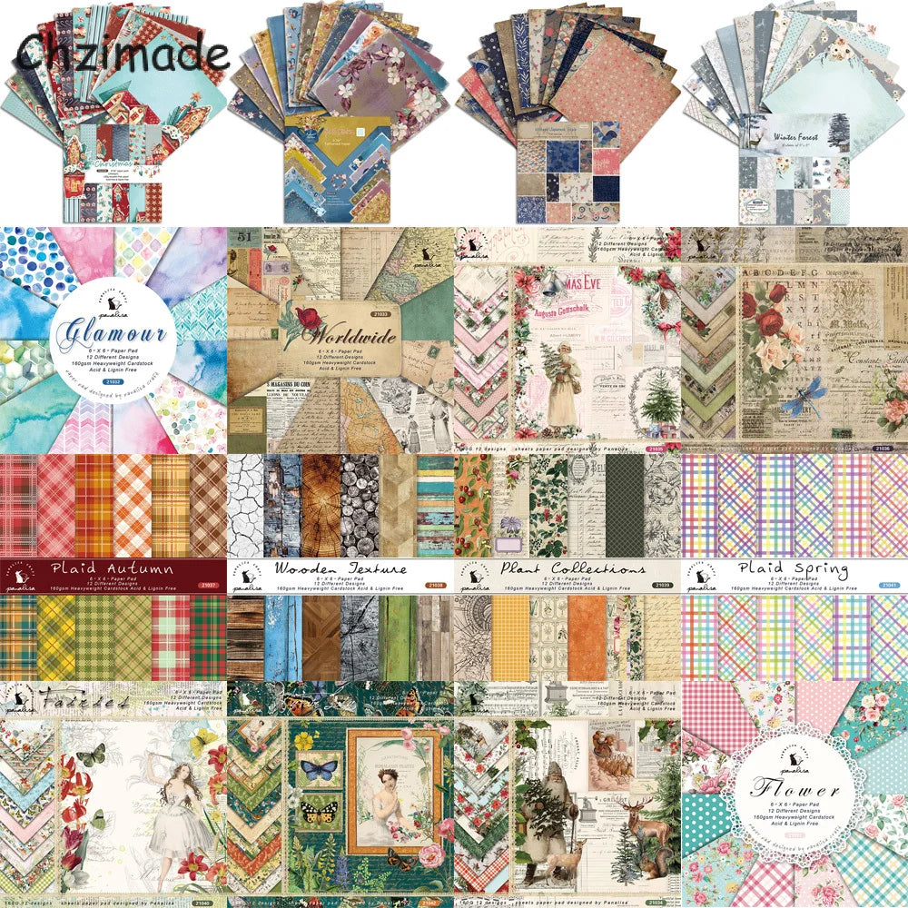 12Sheets Vintage Flower Scrapbooking Material Paper Pads Art Background 6x6