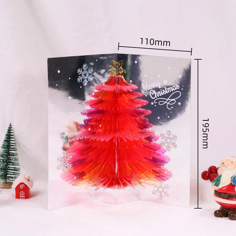 3D Shining Bling Christmas Tree Pop Up Greeting Cards With Envelope Blessing Message Postcard For Xmas New Year Gifts