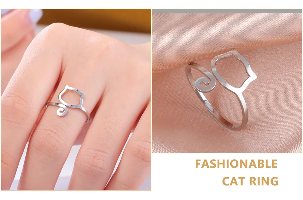 Skyrim Adjustable Ring for Women Stainless Steel Cat Snake Cross Dog Paw Lightning Angel Wing Couple Ring 2024 Trendy Jewelry