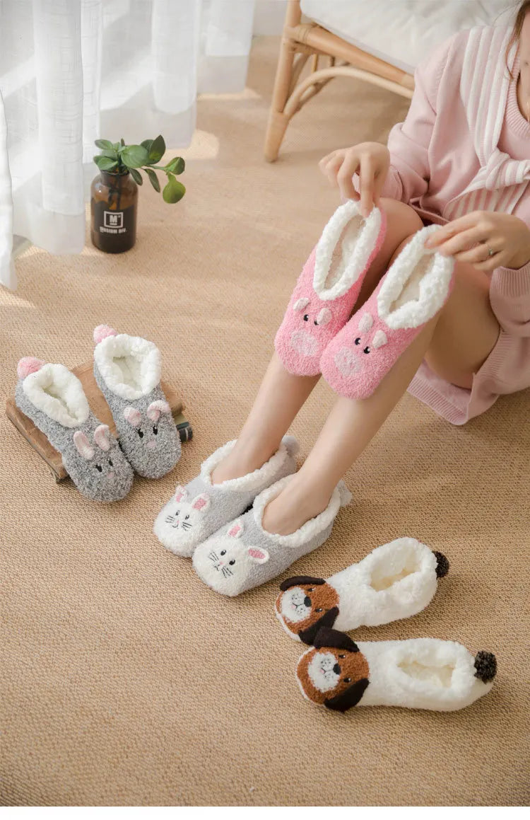 Fluffy Slippers Women winter warm Unicorn Dog Anti Slip Kawaii Fuzzy Ladies Panda Plush Soft Female Cartoon Shoes Home Indoor