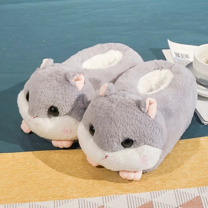 Cartoon Warm Winter Slippers Kawaii Hamster Unicorn Plush Shoes Soft Sole Flat Home Cotton Shoes Girl Women Floor Mute Non-slip