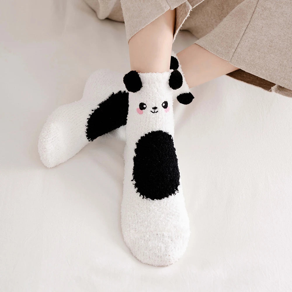 Women Cute Cartoon Animal Fuzzy Socks Winter Warm Fleece Kawaii Panda Bear Cat Mouse Casual Fashion Home Floor Sleep Fluffy Sock