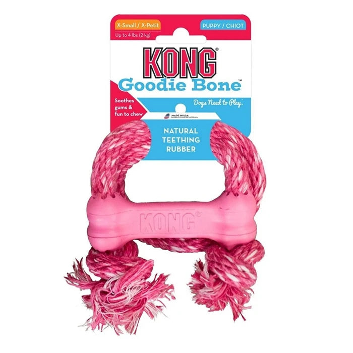 KONG KP51 Puppy Goodie Bone with Rope (XS) Red/Pink/Blue