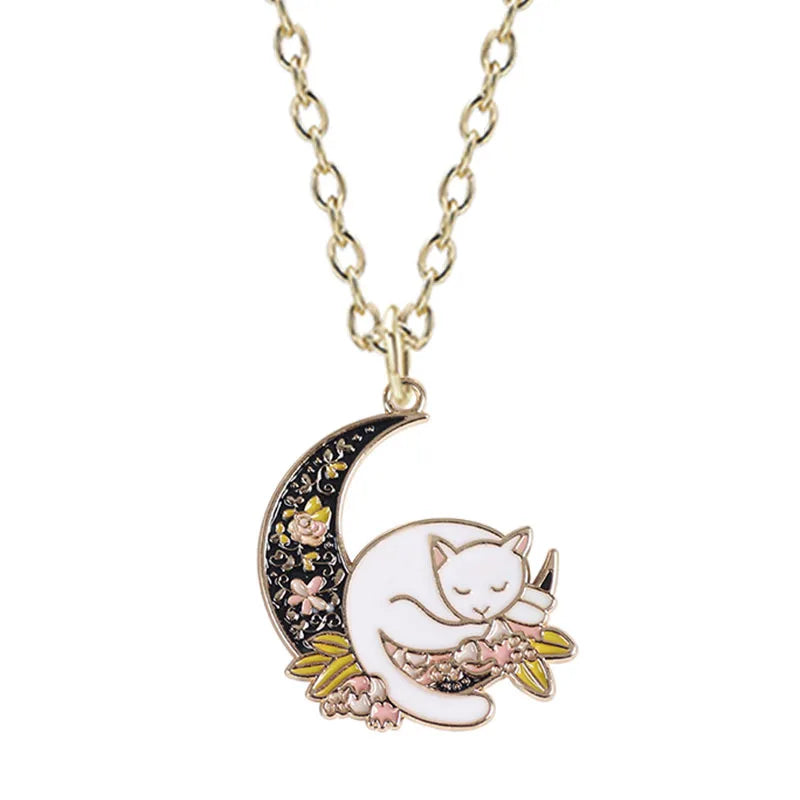 Yungqi Fashion Cartoon Cat Flower Necklace Hip Hop Couple Animal Kitten Pet Charm Pendant Friends Gift Clavicle Chocker Bijoux