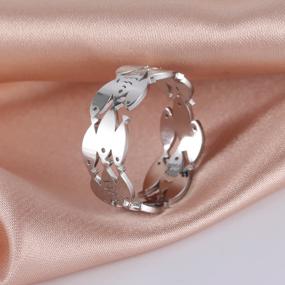 Skyrim Adjustable Ring for Women Stainless Steel Cat Snake Cross Dog Paw Lightning Angel Wing Couple Ring 2024 Trendy Jewelry