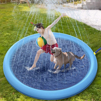 150/170cm 夏用犬用スイミングマット インフレータブルウォータースプレーバスタブ 屋外インタラクティブ噴水 犬・猫・子供用おもちゃ