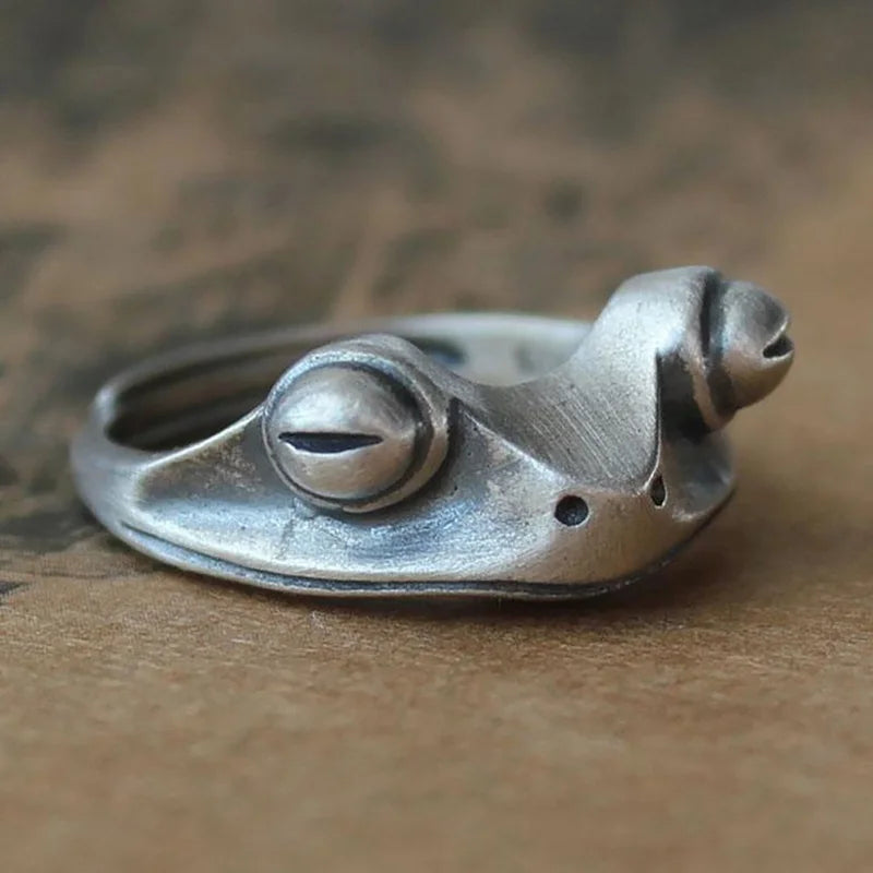 Cute Fortune Cat Shape Opening Rings For Women Silver Color Vintage Frog Toad Animal Delicate Finger Ring Girl Fashion Jewelry