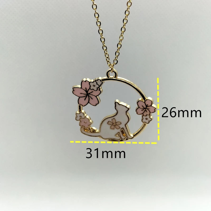 Yungqi Fashion Cartoon Cat Flower Necklace Hip Hop Couple Animal Kitten Pet Charm Pendant Friends Gift Clavicle Chocker Bijoux