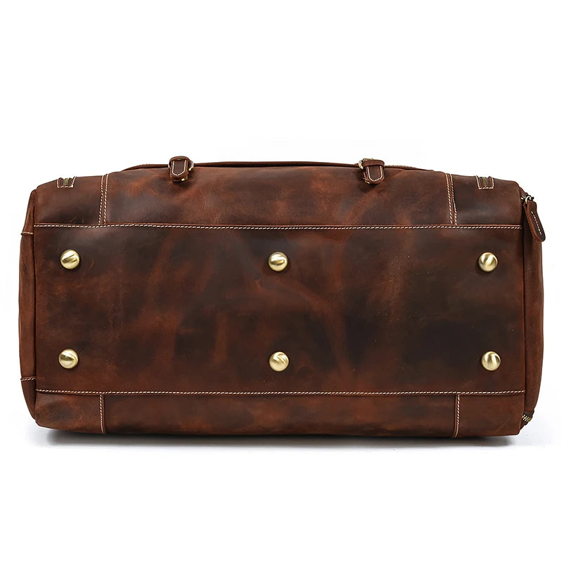 Luufan Genuine Leather Men's Travel Bag With Shoe Pocket Retro Crazy Horse Leather Big Capacity Luggag Bag Business Trip Handbag