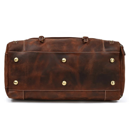 Luufan Genuine Leather Men's Travel Bag With Shoe Pocket Retro Crazy Horse Leather Big Capacity Luggag Bag Business Trip Handbag