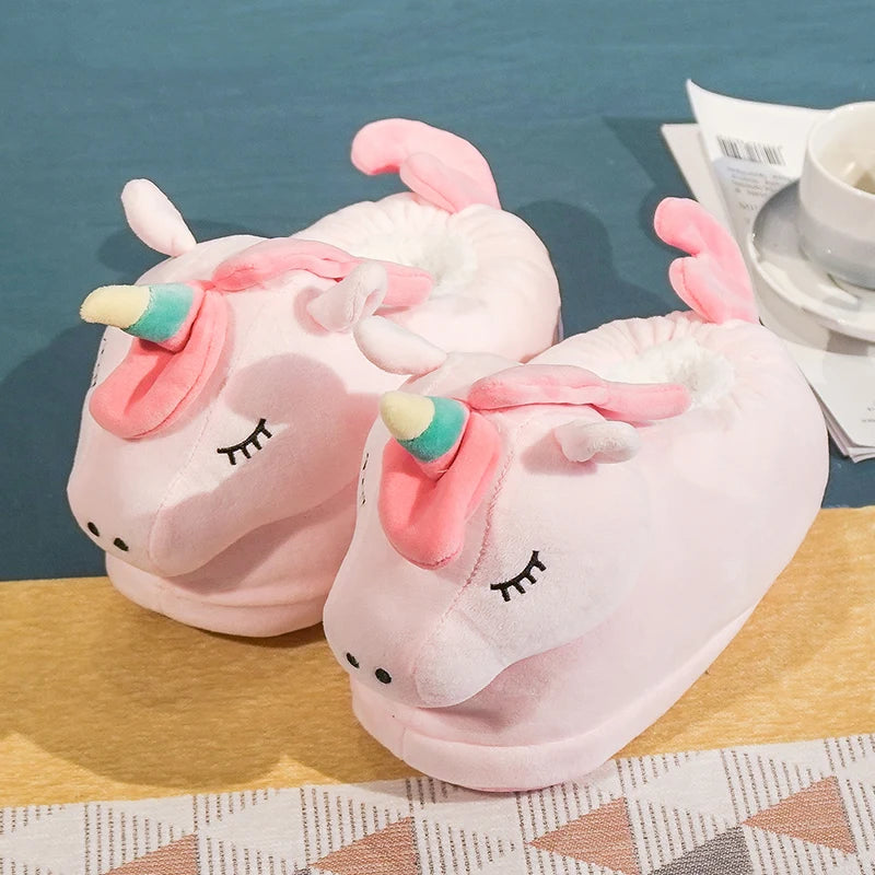 卡通冬季保暖拖鞋卡哇伊倉鼠獨角獸毛絨鞋軟底平底家居棉鞋女童女落地靜音防滑
