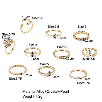 LATS 10Pcs Rings Suit For Women Silver-color Chain Ring Set Bohemian Style Coin Snake Moon Star Party Trend Gift Jewelry