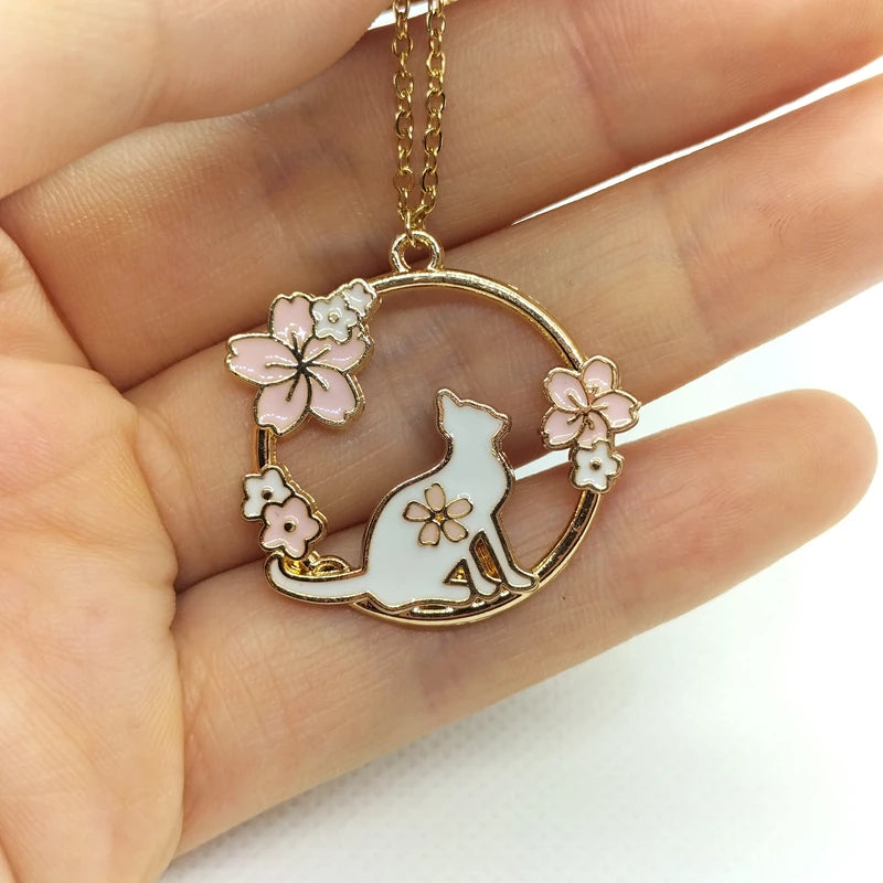 Yungqi Fashion Cartoon Cat Flower Necklace Hip Hop Couple Animal Kitten Pet Charm Pendant Friends Gift Clavicle Chocker Bijoux