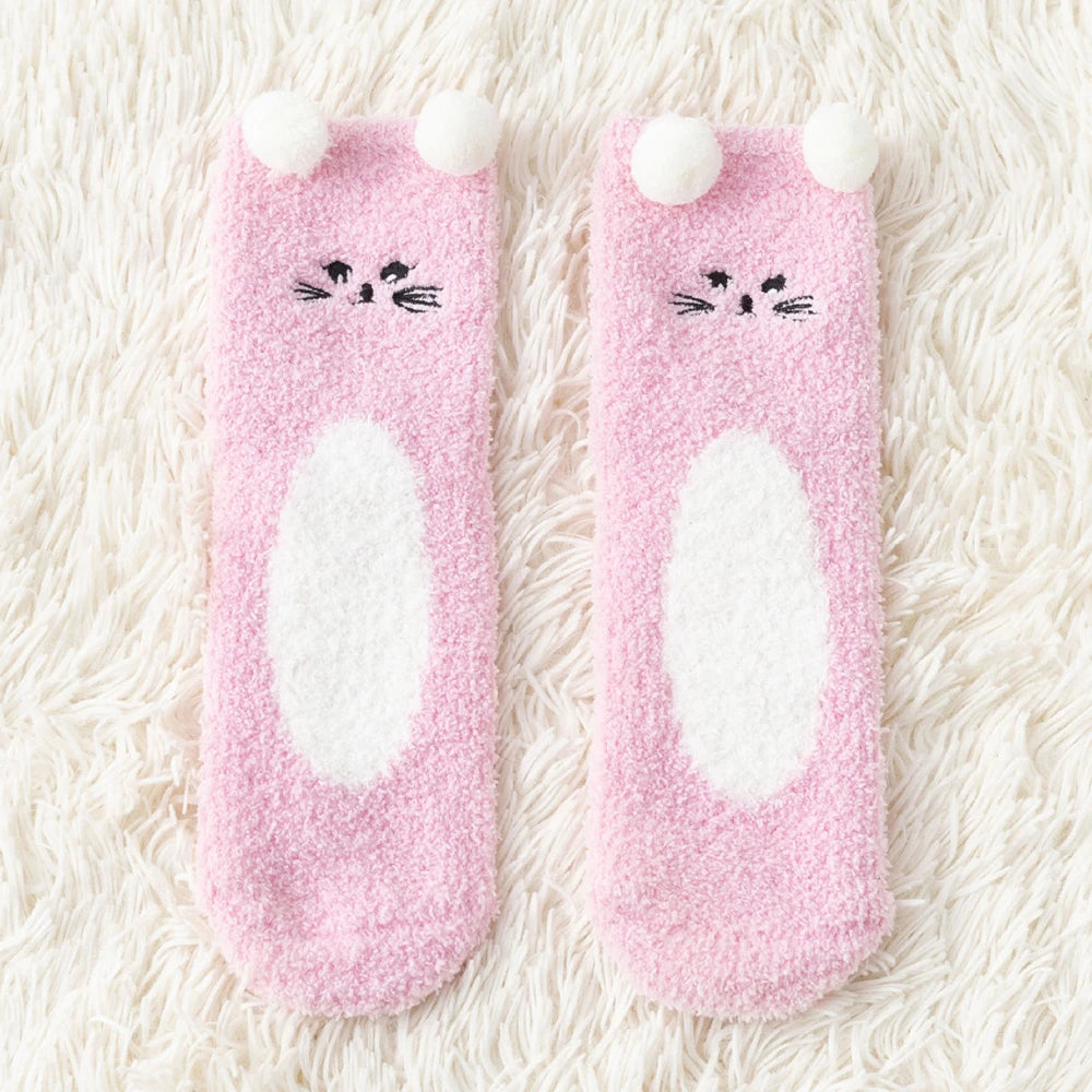 Women Cute Cartoon Animal Fuzzy Socks Winter Warm Fleece Kawaii Panda Bear Cat Mouse Casual Fashion Home Floor Sleep Fluffy Sock