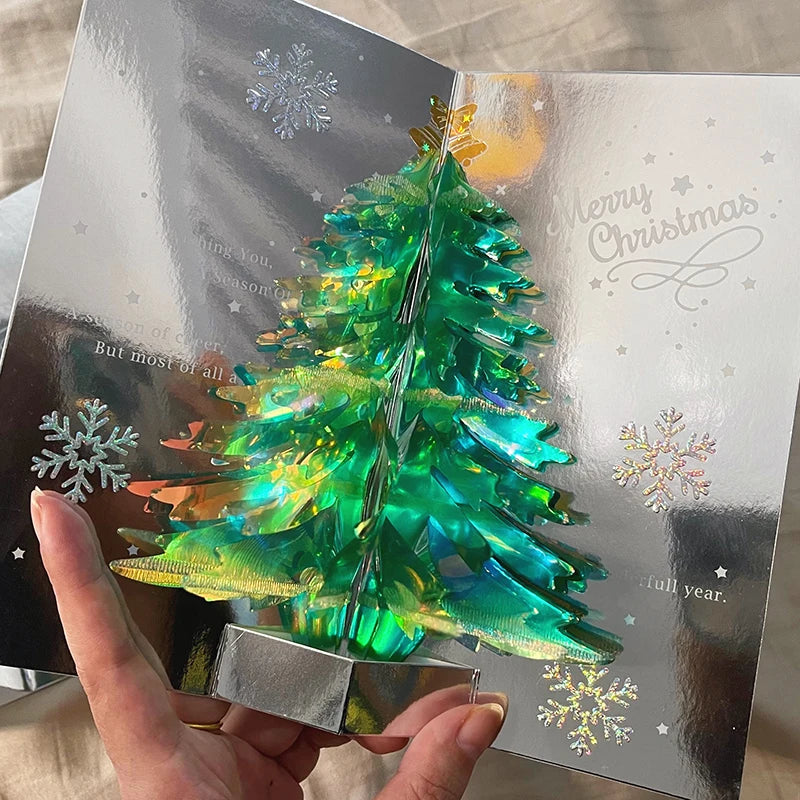 3D Shining Bling Christmas Tree Pop Up Greeting Cards With Envelope Blessing Message Postcard For Xmas New Year Gifts