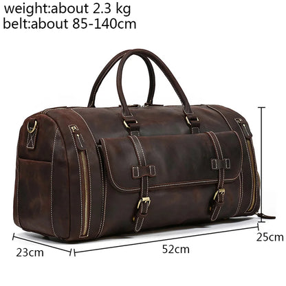 Luufan Genuine Leather Men's Travel Bag With Shoe Pocket Retro Crazy Horse Leather Big Capacity Luggag Bag Business Trip Handbag