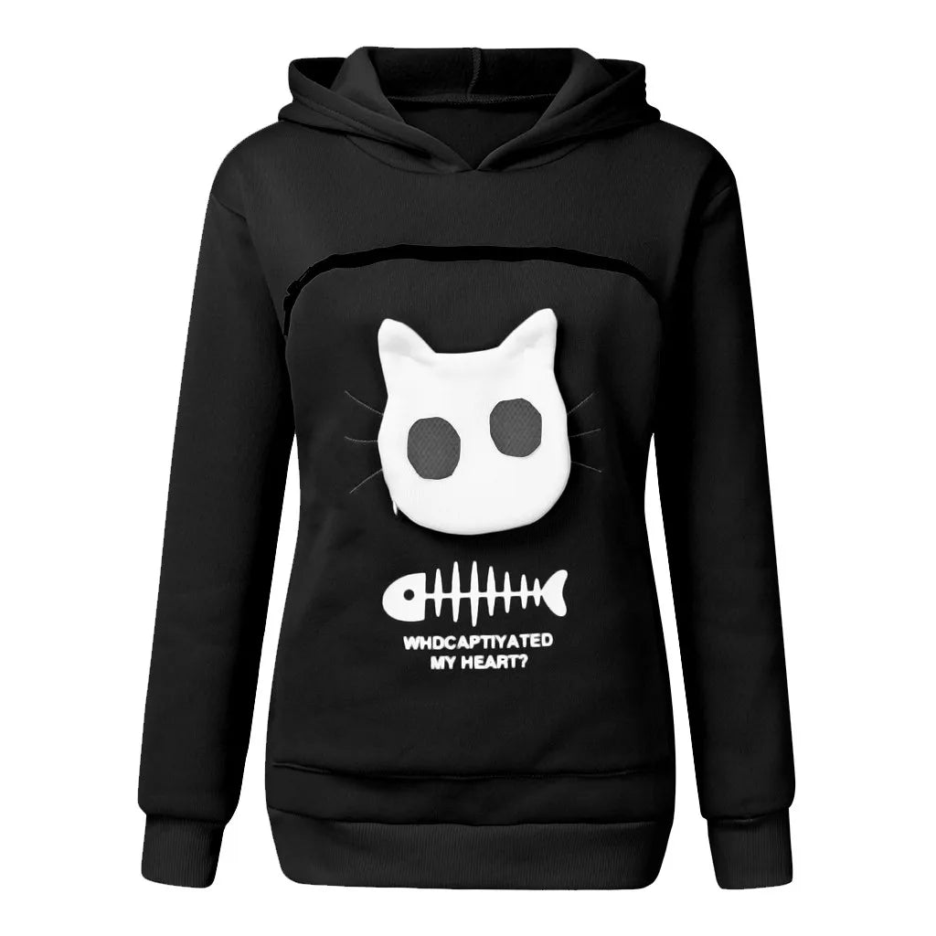 Winter Hoodies Sweatshirt Man Women Animal Pouch Hood Pullover Blouse Tops Lady Carry Dog Cat Breathable Sweatshirts