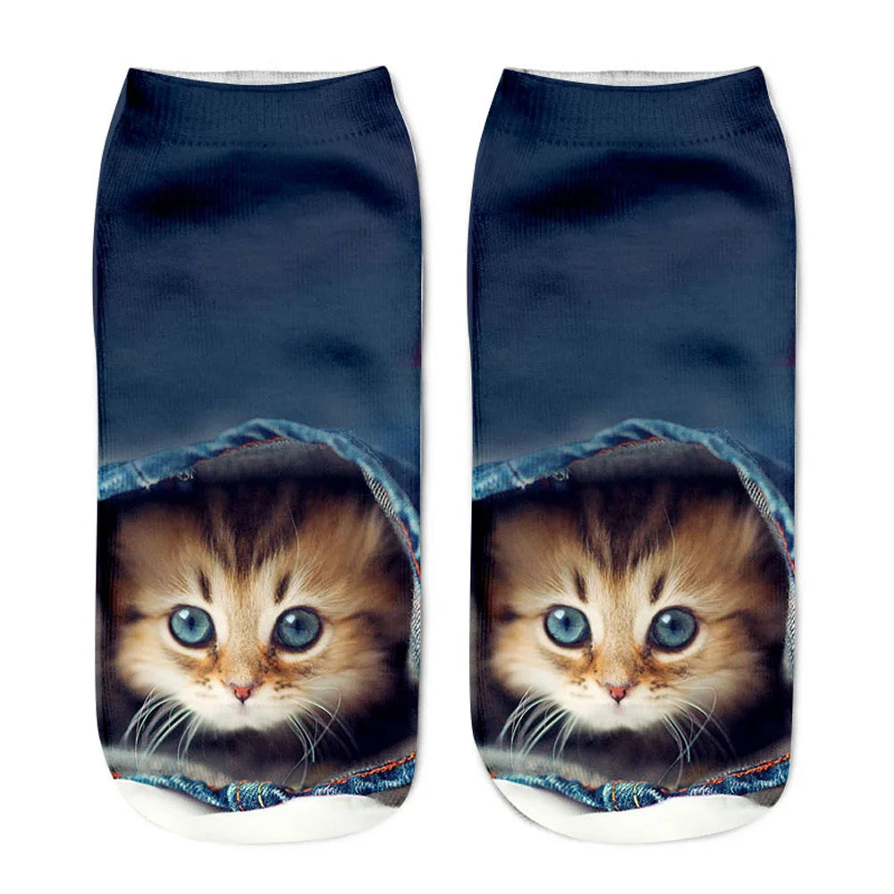 New 3D Print Funny Cute Cartoon Kitten Unisex Creative Colorful Multiple Cat Face Happy Low Ankle Socks For Women Dropship