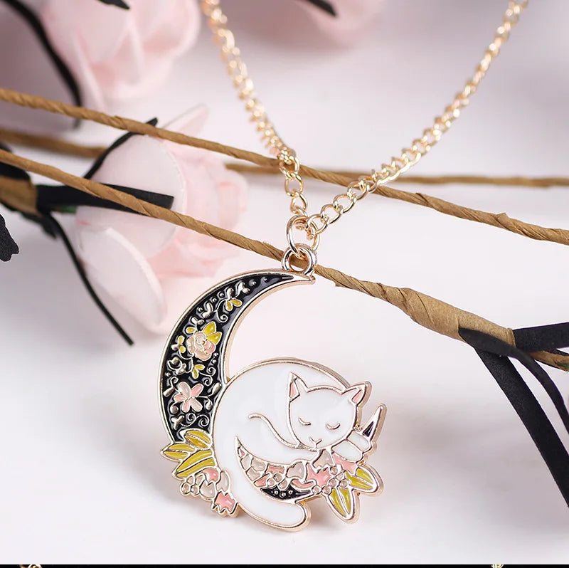 Yungqi Fashion Cartoon Cat Flower Necklace Hip Hop Couple Animal Kitten Pet Charm Pendant Friends Gift Clavicle Chocker Bijoux