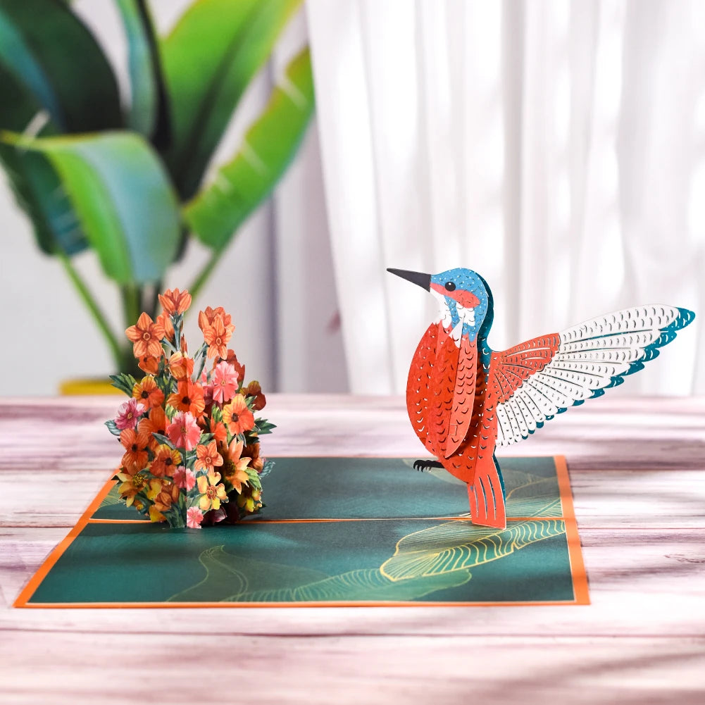 3D Pop Up Hummingbird Birthday Card with Envelope Animal Greeting Cards Handmade Gift Mothers Day Anniversary