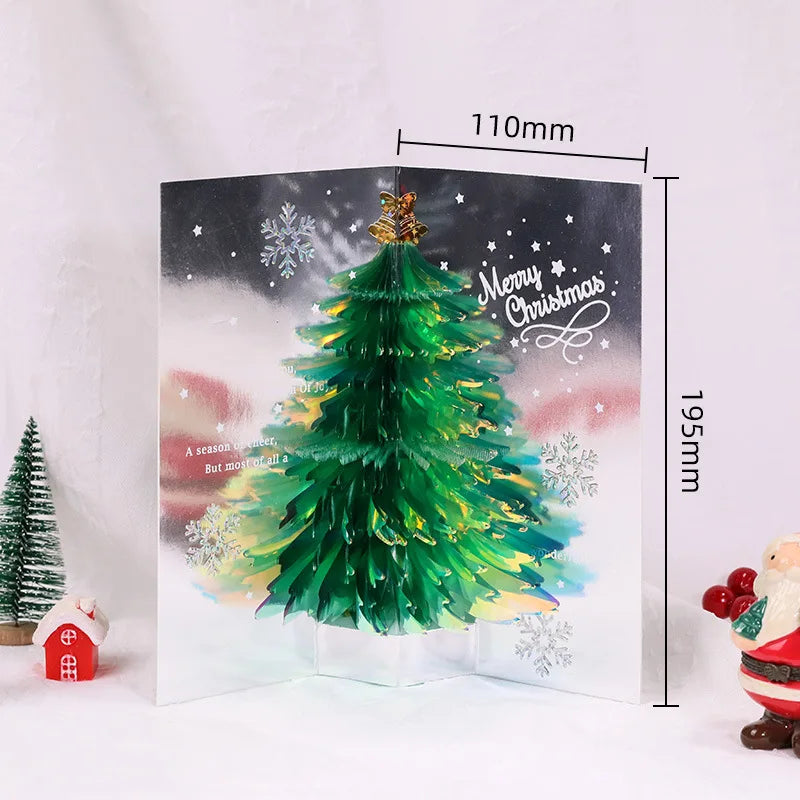 3D Shining Bling Christmas Tree Pop Up Greeting Cards With Envelope Blessing Message Postcard For Xmas New Year Gifts