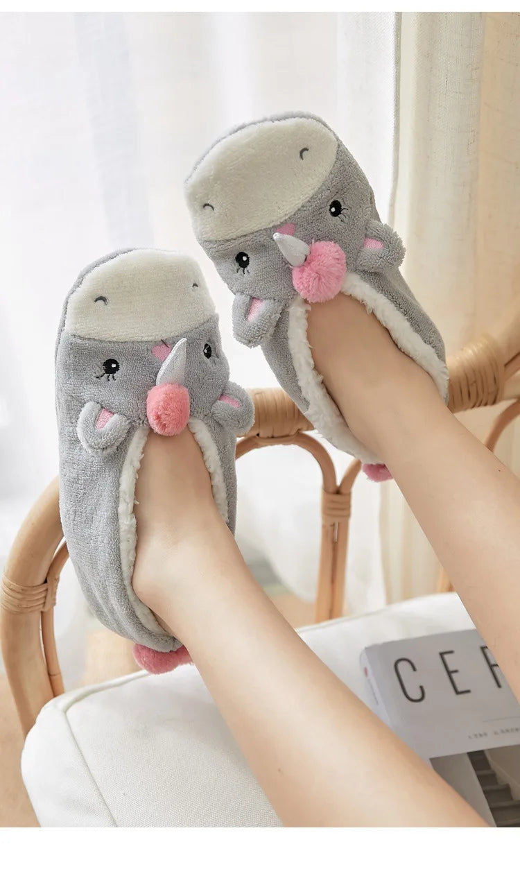 Fluffy Slippers Women winter warm Unicorn Dog Anti Slip Kawaii Fuzzy Ladies Panda Plush Soft Female Cartoon Shoes Home Indoor