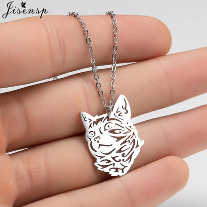 Stainless Steel Origami Cat Necklaces Lovely Animal Kitten Jewelry Cat on the Moon Pendant Necklace Women Bijoux Collane