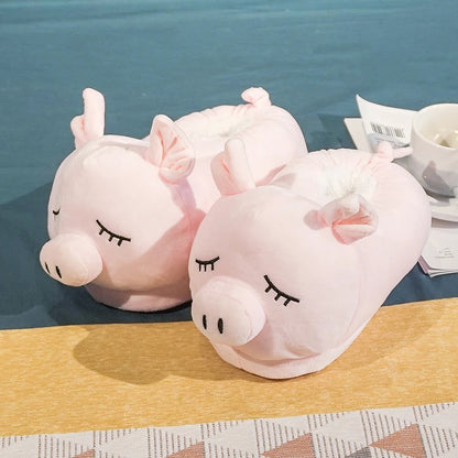 卡通冬季保暖拖鞋卡哇伊倉鼠獨角獸毛絨鞋軟底平底家居棉鞋女童女落地靜音防滑