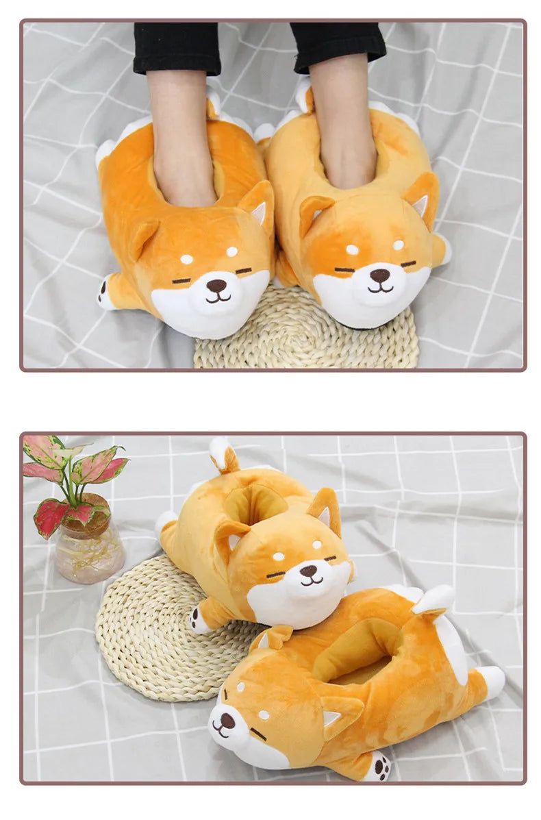 Funny Slipper 2021 Cute Soft Cute Lazy Shiba Inu Dog Slippers Animal Puppy Home Plush Cotton Shoes