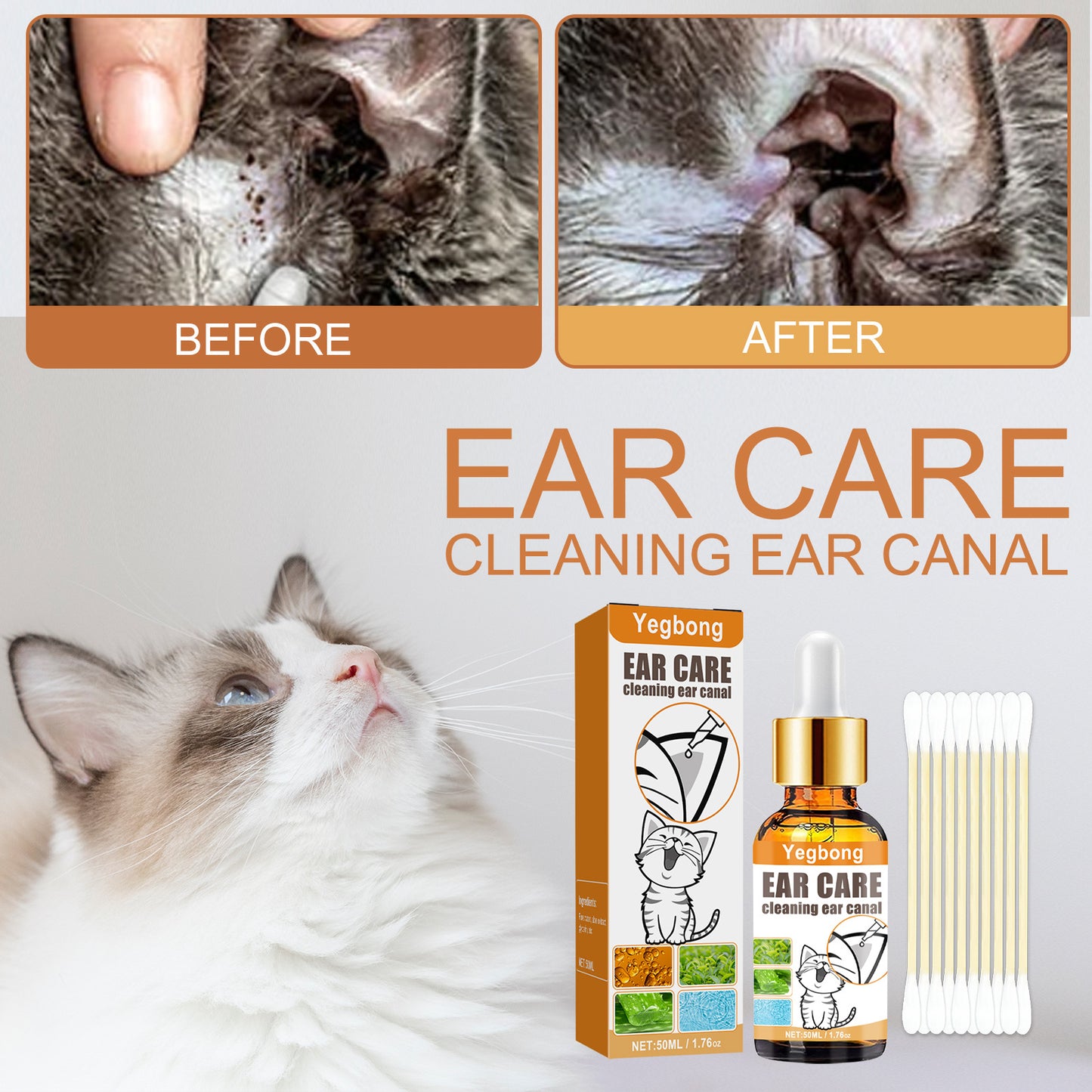 Pets Ear Cleaner Drops Prevents Itching Infection Inflammation Control Cats Ear Odors Dogs Removes Ear Mites Cleaning Liquid Set