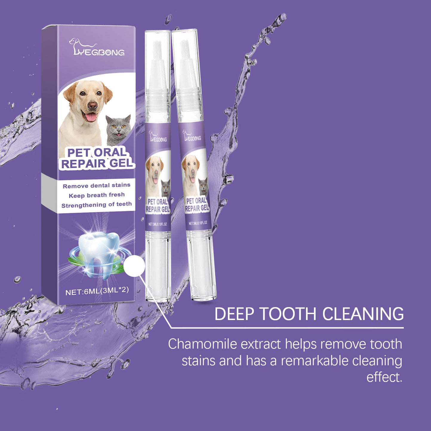2pcs 3ml Pet Teeth Cleaning Gel Fresh Breath Tooth Whitening Toothbrush Tartar Removal Oral Care Teeth Repairing Dog Dental Pen