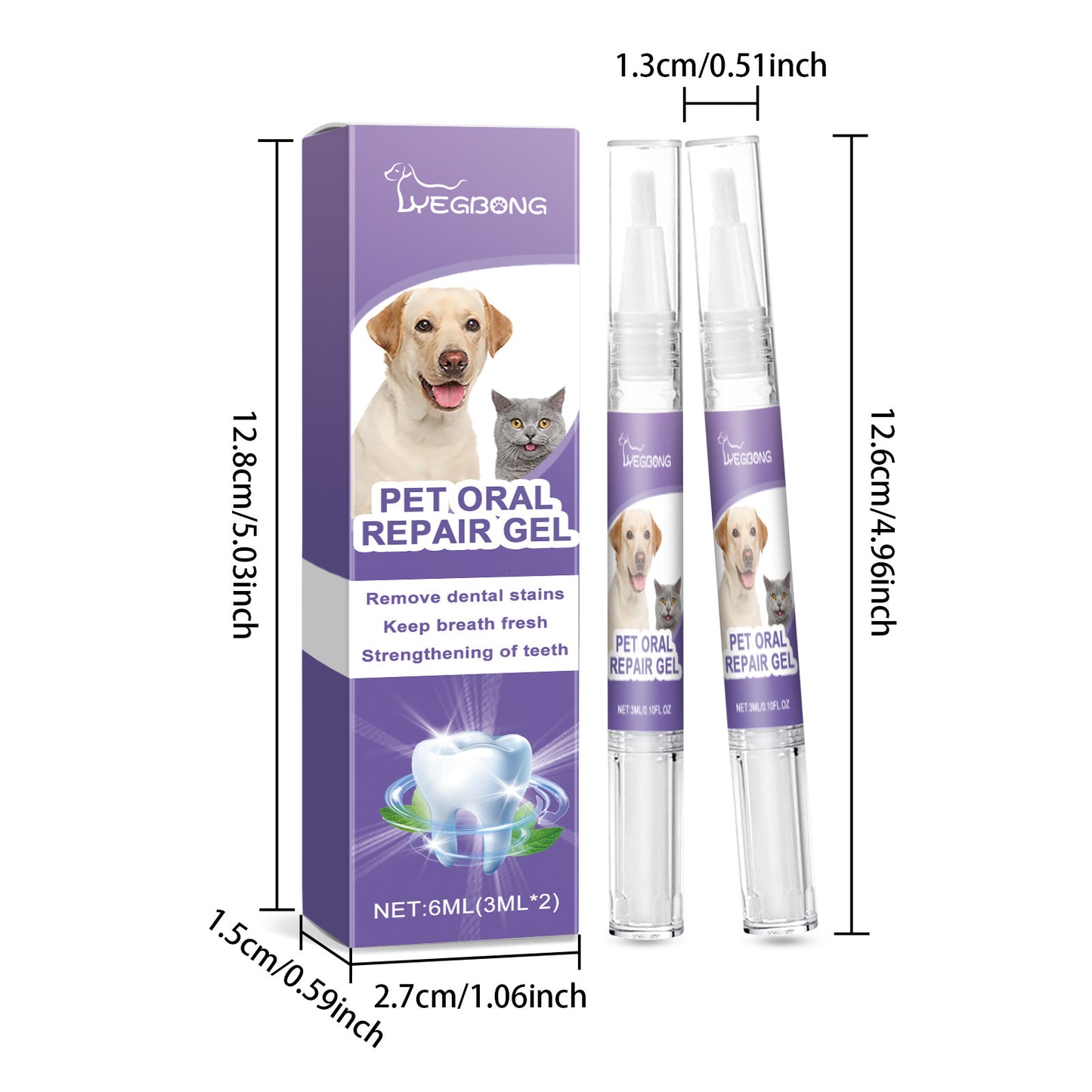 2pcs 3ml Pet Teeth Cleaning Gel Fresh Breath Tooth Whitening Toothbrush Tartar Removal Oral Care Teeth Repairing Dog Dental Pen