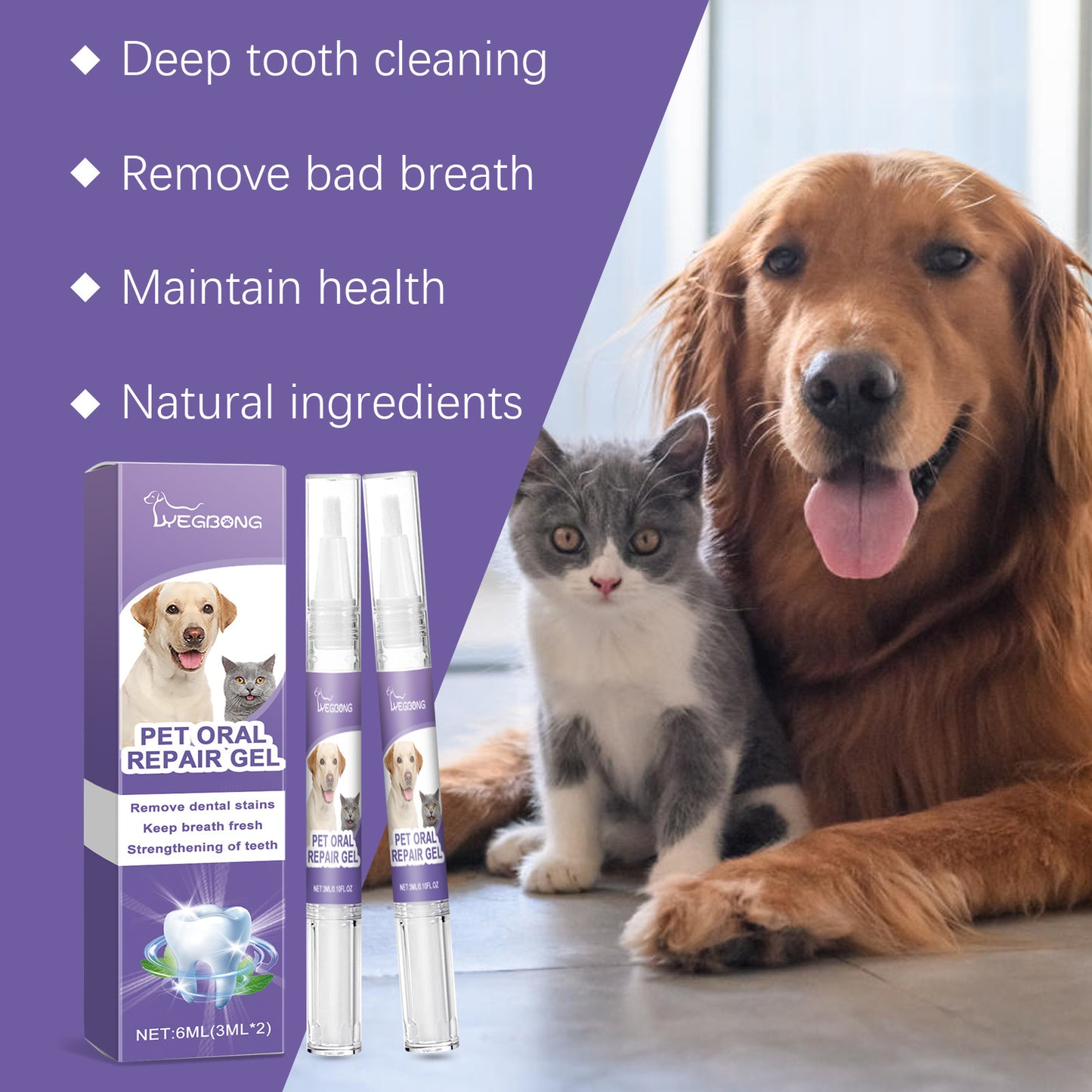 2pcs 3ml Pet Teeth Cleaning Gel Fresh Breath Tooth Whitening Toothbrush Tartar Removal Oral Care Teeth Repairing Dog Dental Pen