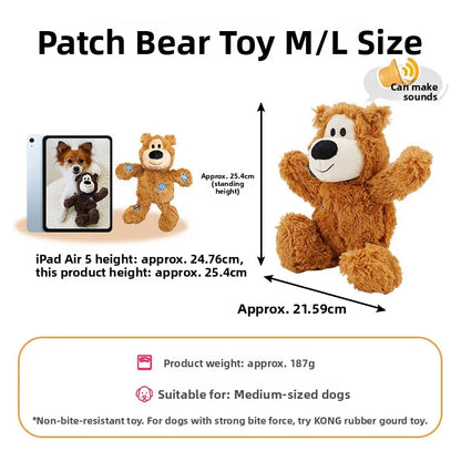 Kong Patch Bear Chew Resistant Plush Toy Sound Making Stress Relief Tug of War for Puppies And Adult Dogs Pet Toys Short Plush