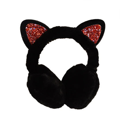 新しい素敵な冬用暖かい猫耳ウォーマー キラキラ耳 ふわふわイヤーマフ 女性用 遊び心のある女の子用イヤーマフ 防寒 暖かい ホット