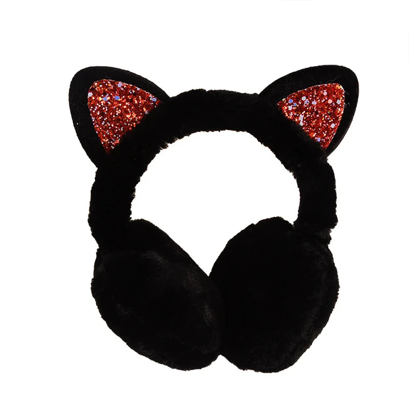 New Lovely Winter Warm Cat Ear Warmers Glitter Ears Plush Earmuffs for Women Playful Girls Ear Muffs Cold Protection Warm Hot