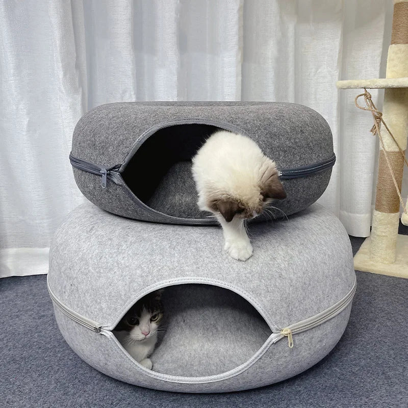 Donut Cat Bed Pet Cat Tunnel Interactive Play Toy Cat House Dual Use Ferrets Rabbit Bed Tunnels Indoor Toys Kitten Training Toy