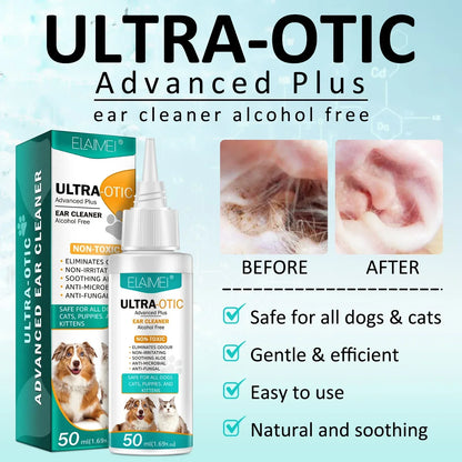 50ml Cat Dog Ear Cleaner Ear Wax Remover Pet Ear Cleaner Non-irritating Ear Cleansing Solution Ear Wash Pet Supplies For ELAIMEI