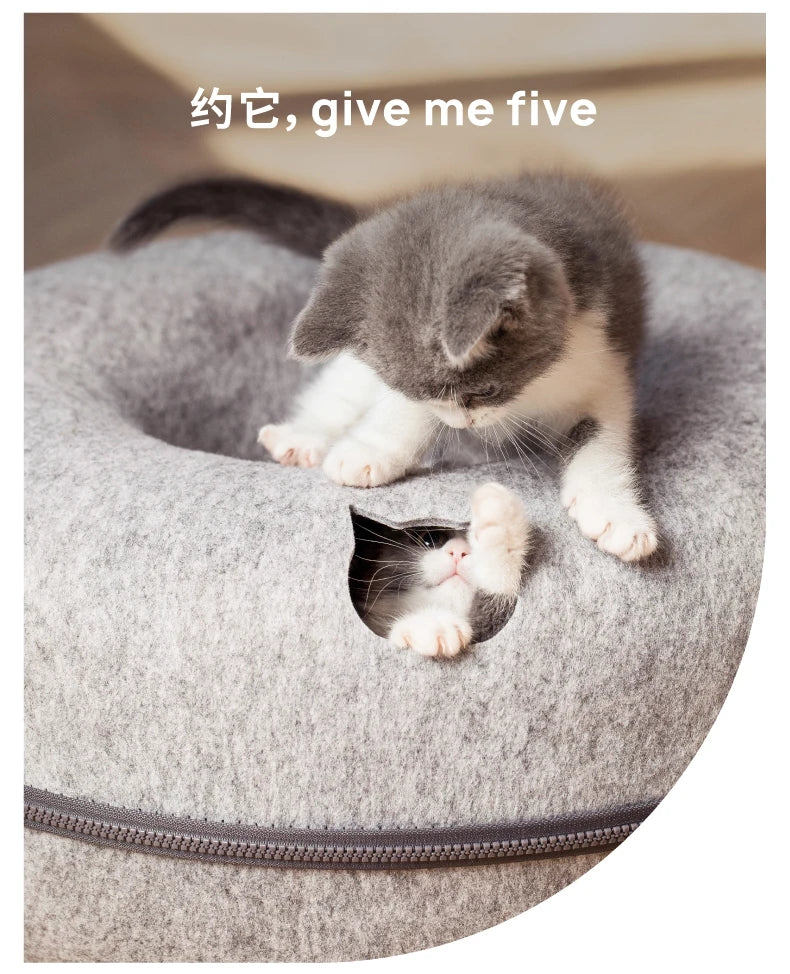 Donut Cat Bed Pet Cat Tunnel Interactive Play Toy Cat House Dual Use Ferrets Rabbit Bed Tunnels Indoor Toys Kitten Training Toy