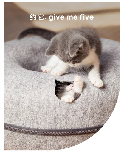 Donut Cat Bed Pet Cat Tunnel Interactive Play Toy Cat House Dual Use Ferrets Rabbit Bed Tunnels Indoor Toys Kitten Training Toy