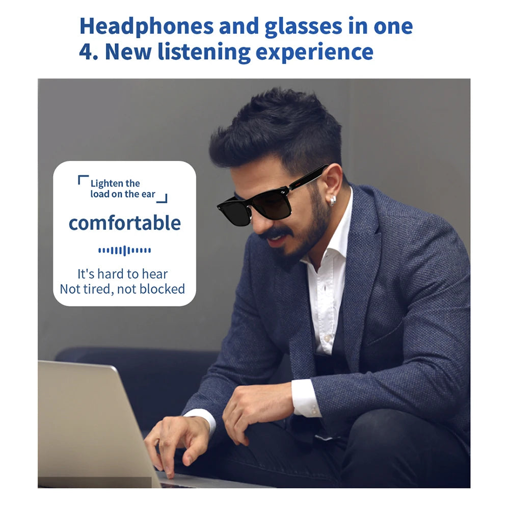 Smart Glasses AI Voice Assistant Outdoor Sport Glasses with Camera Remote Shooting Open Ear Sound Mic & Speakers for Women Men