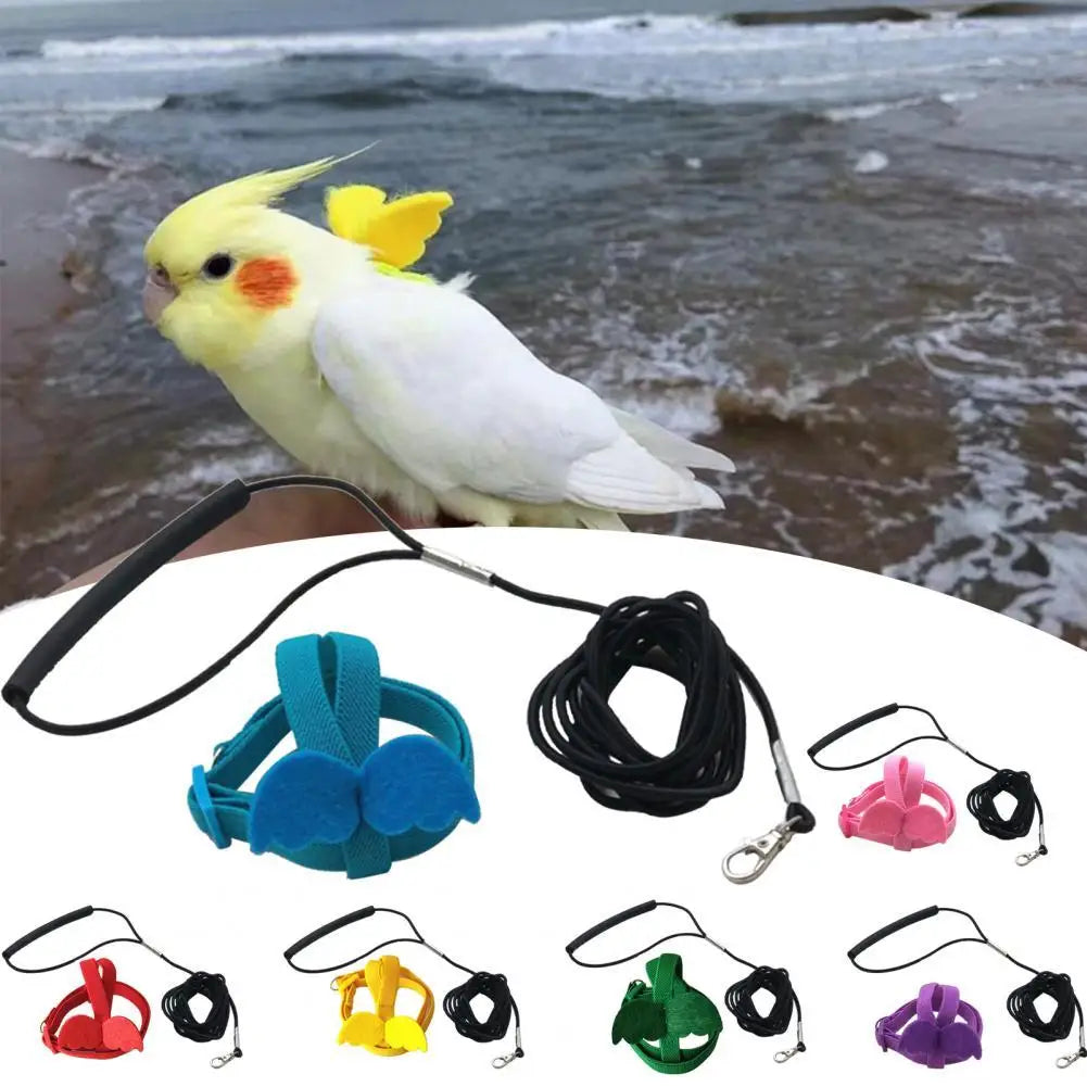 ロングケーブル 鳥用ハーネス リーシュ 噛みつき防止 トレーニングロープ 装飾 軽量 インコ オウム ベスト ロープ オカメインコ 小鳥用