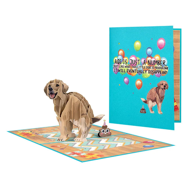 Funny Labrador 3D Birthday Cards Gift with Envelope Creative 3D Dog Greeting Card