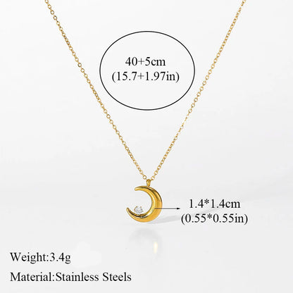 EILIECK 316L Stainless Steel Moon Pearl Zircon Puppy Pendant Necklace For Women Girl New Fashion Neck Chain Jewelry Gift Bijoux