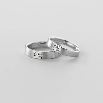 1Pair Couple Rings Cute Kitten Sliver Open Ring For Women Men Adjustable Finger Rings Romantic Lovers Anniversary Jewelry Gift