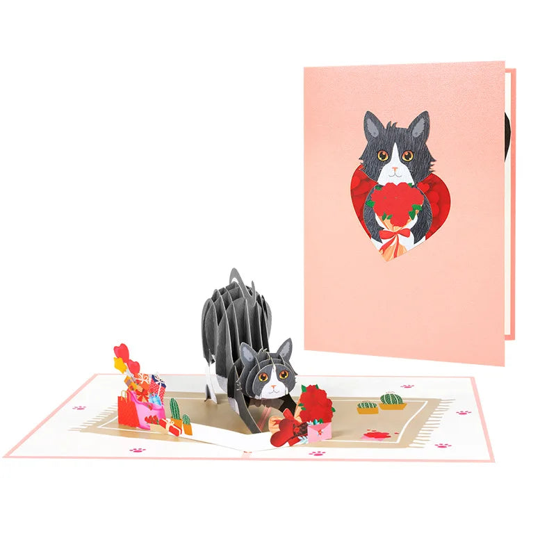 3D Animals Pop up Party Greeting Postcards Gifts Card Cat Dog Gift for Kids Birthday